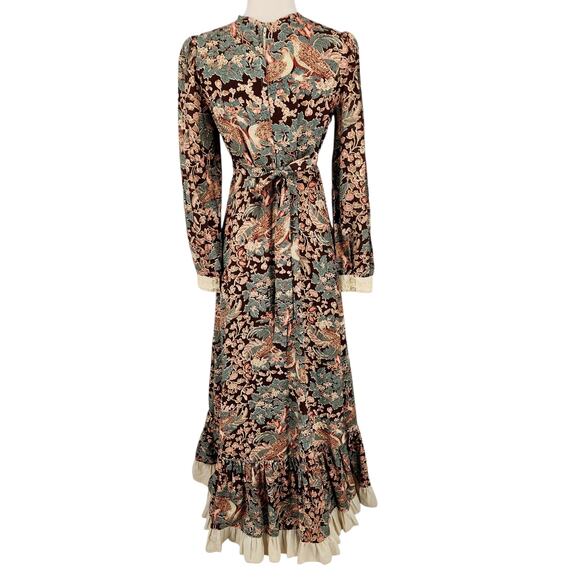 Vintage Black Label Gunne Sax Indian Cotton Bird Print 1969 Bohemian Dress Small - Picture 5 of 11